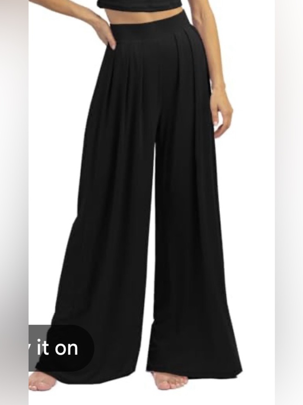 Comfort Stretch Wide-Leg Pants in Black with pockets